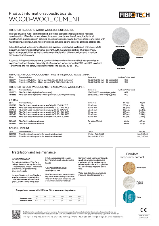 Wood wool data sheet